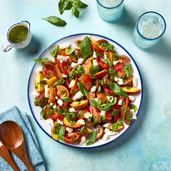 80 Acres Farms | Basil | Peach Caprese Salad | Recipes